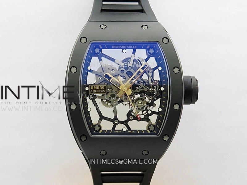 RM035 Americas Manual RG Black Ceramic ZF 1:1 Best Edition Skeleton Dial On Black Rubber Strap Super Clone RMUL1