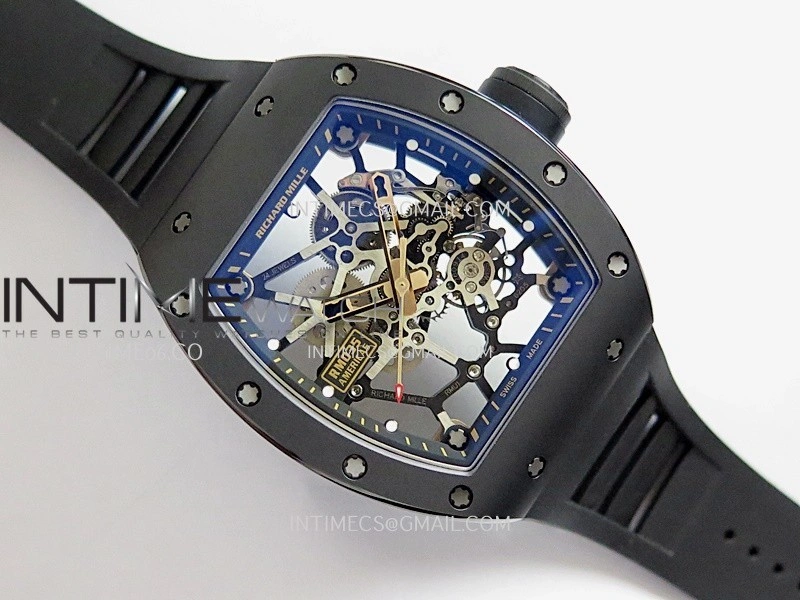 RM035 Americas Manual RG Black Ceramic ZF 1:1 Best Edition Skeleton Dial On Black Rubber Strap Super Clone RMUL1