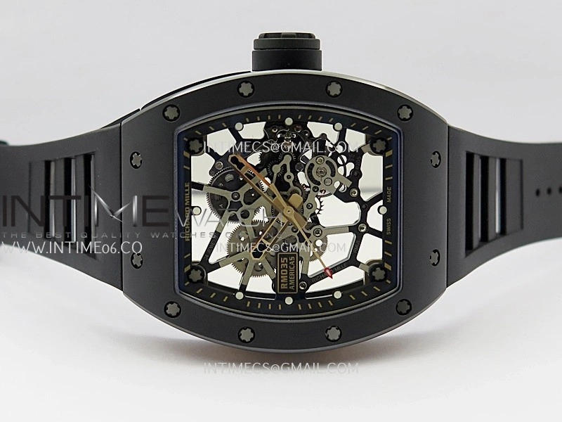 RM035 Americas Manual RG Black Ceramic ZF 1:1 Best Edition Skeleton Dial On Black Rubber Strap Super Clone RMUL1