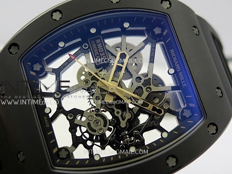 RM035 Americas Manual RG Black Ceramic ZF 1:1 Best Edition Skeleton Dial On Black Rubber Strap Super Clone RMUL1