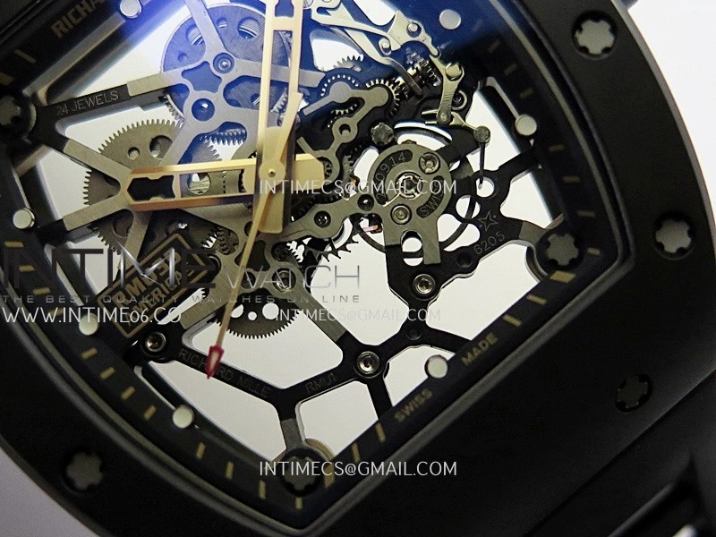 RM035 Americas Manual RG Black Ceramic ZF 1:1 Best Edition Skeleton Dial On Black Rubber Strap Super Clone RMUL1