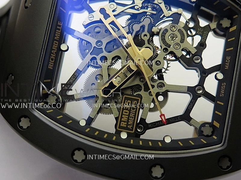 RM035 Americas Manual RG Black Ceramic ZF 1:1 Best Edition Skeleton Dial On Black Rubber Strap Super Clone RMUL1