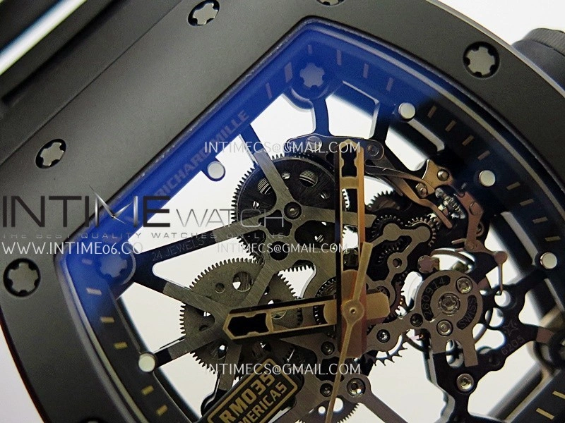 RM035 Americas Manual RG Black Ceramic ZF 1:1 Best Edition Skeleton Dial On Black Rubber Strap Super Clone RMUL1