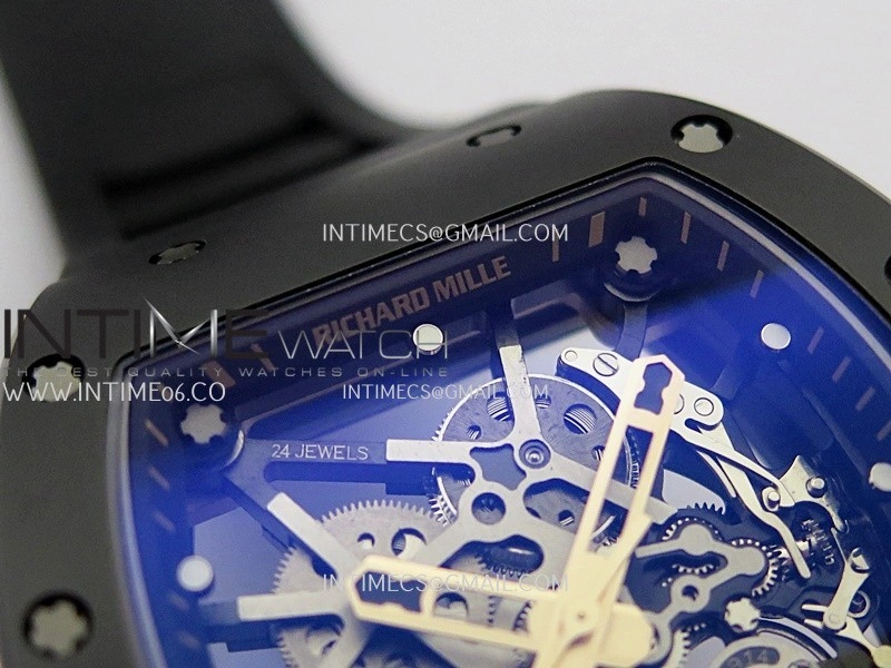 RM035 Americas Manual RG Black Ceramic ZF 1:1 Best Edition Skeleton Dial On Black Rubber Strap Super Clone RMUL1