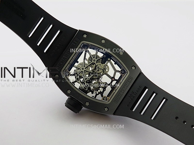 RM035 Americas Manual RG Black Ceramic ZF 1:1 Best Edition Skeleton Dial On Black Rubber Strap Super Clone RMUL1