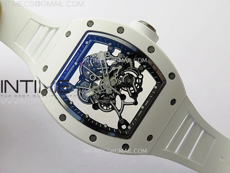 RM055 White Ceramic ZF 1:1 Best Edition Skeleton Dial On White Rubber Strap RMUL2 Super Clone