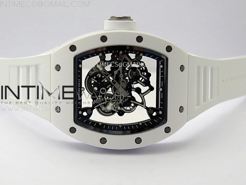 RM055 White Ceramic ZF 1:1 Best Edition Skeleton Dial On White Rubber Strap RMUL2 Super Clone