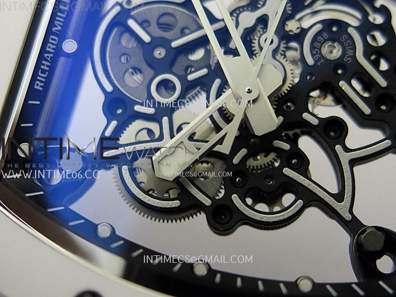 RM055 White Ceramic ZF 1:1 Best Edition Skeleton Dial On White Rubber Strap RMUL2 Super Clone