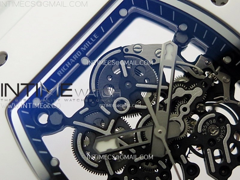RM055 White Ceramic ZF 1:1 Best Edition Skeleton Dial On White Rubber Strap RMUL2 Super Clone