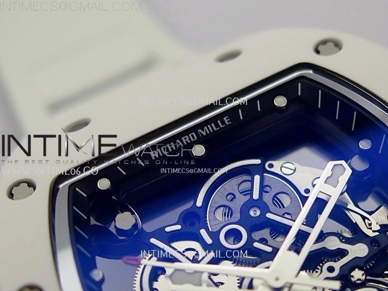 RM055 White Ceramic ZF 1:1 Best Edition Skeleton Dial On White Rubber Strap RMUL2 Super Clone