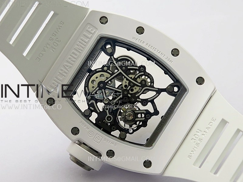 RM055 White Ceramic ZF 1:1 Best Edition Skeleton Dial On White Rubber Strap RMUL2 Super Clone