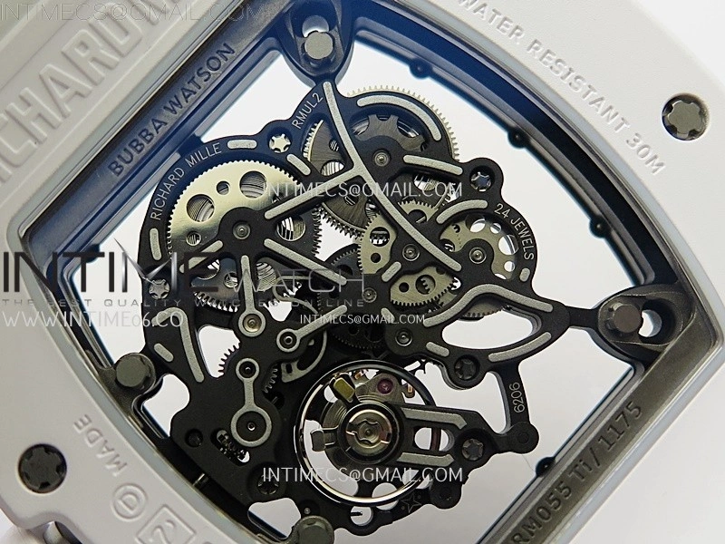 RM055 White Ceramic ZF 1:1 Best Edition Skeleton Dial On White Rubber Strap RMUL2 Super Clone