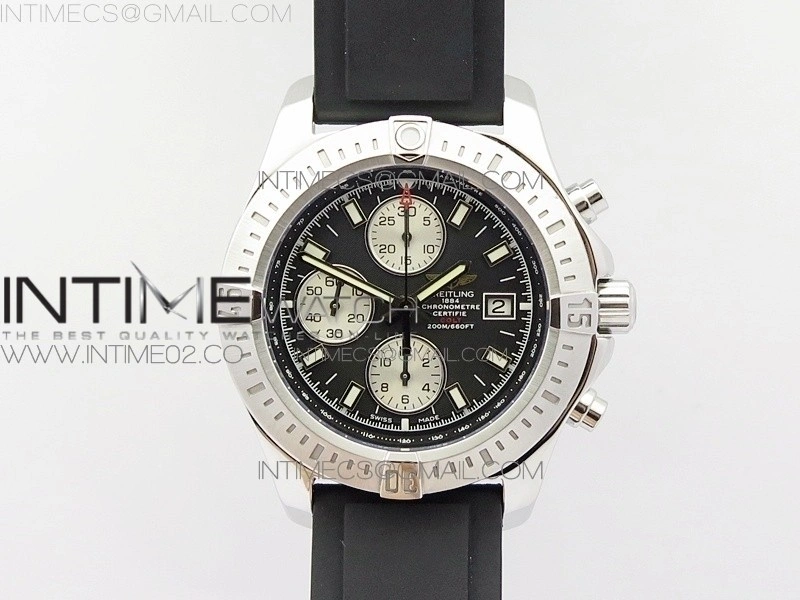 Challenger Chronograph SS Black Dial on Rubber Strap A7750