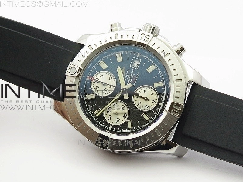 Challenger Chronograph SS Black Dial on Rubber Strap A7750