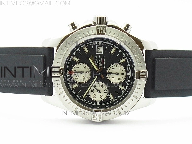 Challenger Chronograph SS Black Dial on Rubber Strap A7750