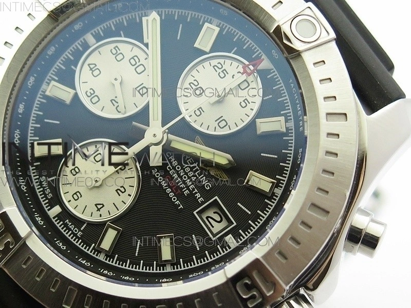 Challenger Chronograph SS Black Dial on Rubber Strap A7750