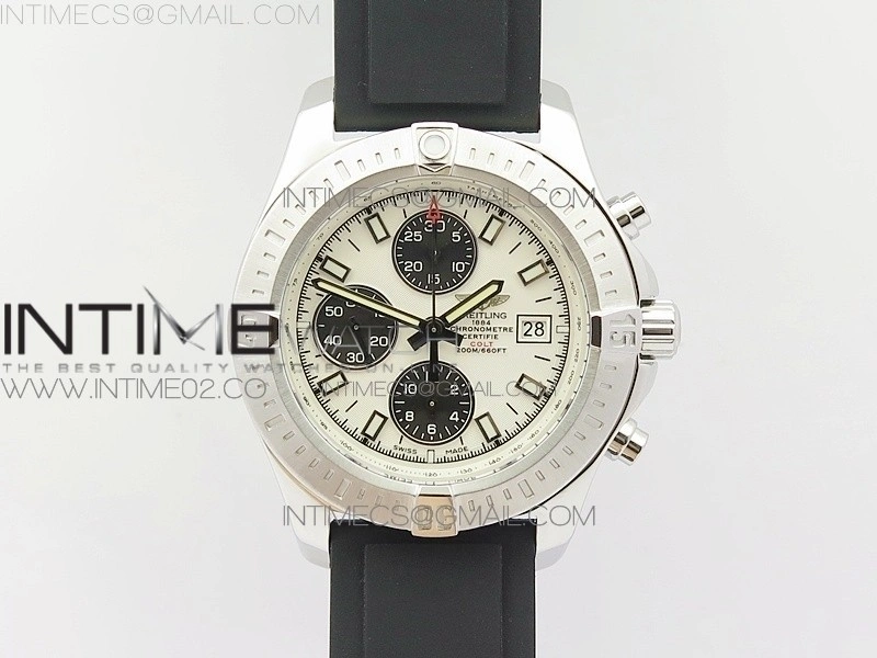Challenger Chronograph SS White Dial on Rubber Strap A7750