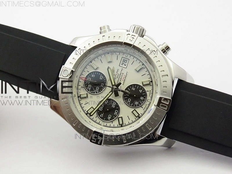Challenger Chronograph SS White Dial on Rubber Strap A7750