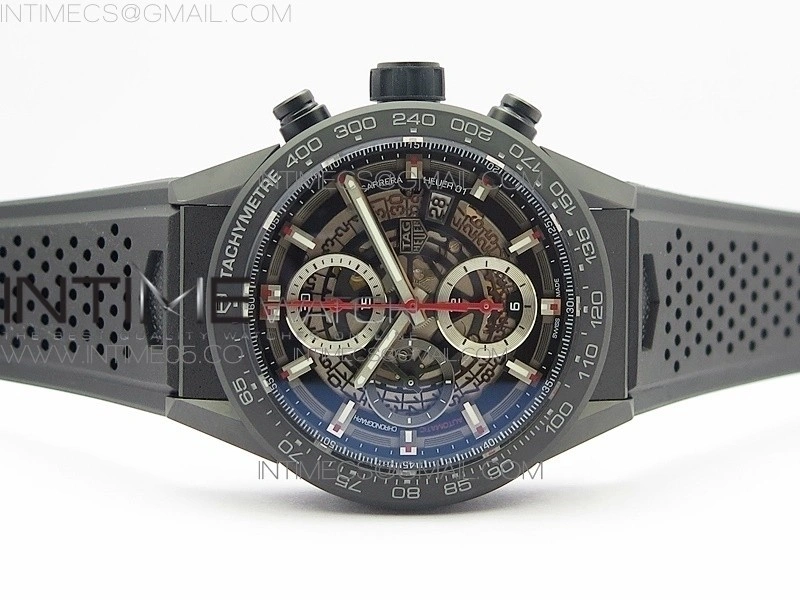 Calibre Heuer 01 Chrono 43mm Ceramic XF 1:1 Best Edition Skeleton Dial on Black Rubber Strap A1887