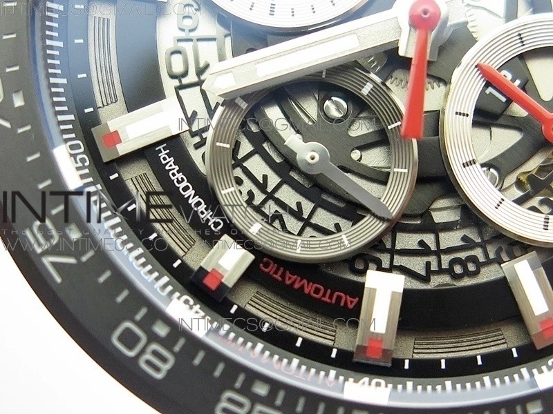 Calibre Heuer 01 Chrono 43mm Ceramic XF 1:1 Best Edition Skeleton Dial on Black Rubber Strap A1887