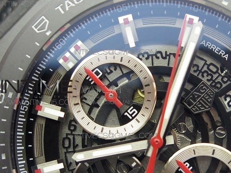 Calibre Heuer 01 Chrono 43mm Ceramic XF 1:1 Best Edition Skeleton Dial on Black Rubber Strap A1887