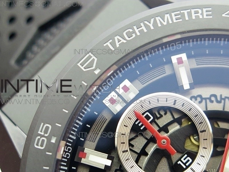 Calibre Heuer 01 Chrono 43mm Ceramic XF 1:1 Best Edition Skeleton Dial on Black Rubber Strap A1887