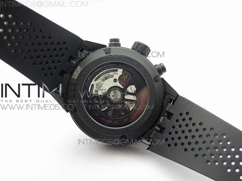 Calibre Heuer 01 Chrono 43mm Ceramic XF 1:1 Best Edition Skeleton Dial on Black Rubber Strap A1887