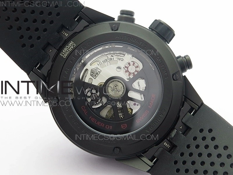 Calibre Heuer 01 Chrono 43mm Ceramic XF 1:1 Best Edition Skeleton Dial on Black Rubber Strap A1887