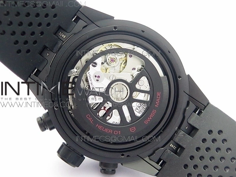 Calibre Heuer 01 Chrono 43mm Ceramic XF 1:1 Best Edition Skeleton Dial on Black Rubber Strap A1887