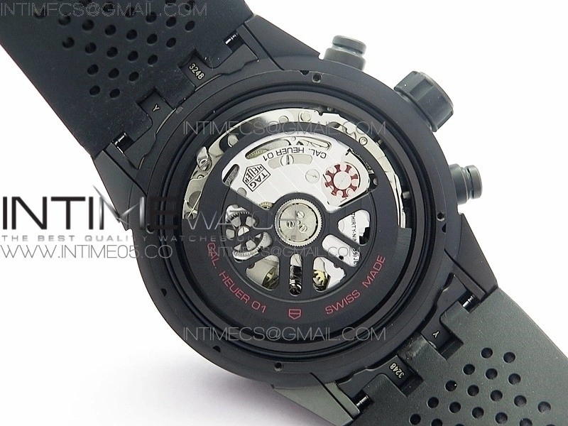 Calibre Heuer 01 Chrono 43mm Ceramic XF 1:1 Best Edition Skeleton Dial on Black Rubber Strap A1887