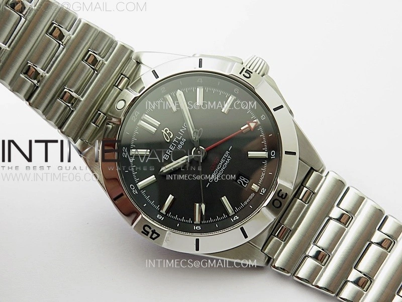 Chronomat 40mm GMT SS TWSF 1:1 Best Edition Black Dial on SS Bracelet A2836