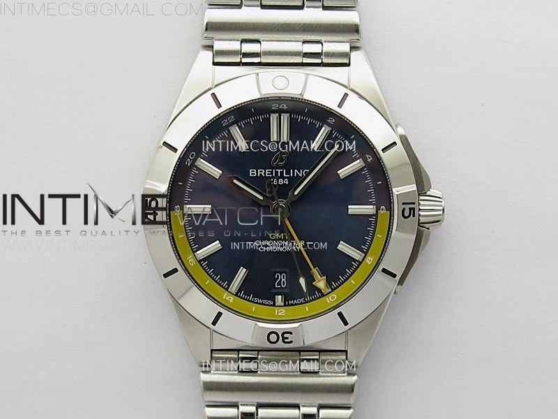 Chronomat 40mm GMT SS TWSF 1:1 Best Edition Blue Yellow Dial on SS Bracelet A2836