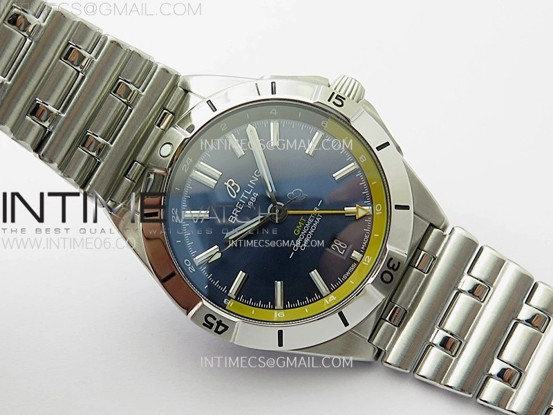 Chronomat 40mm GMT SS TWSF 1:1 Best Edition Blue Yellow Dial on SS Bracelet A2836