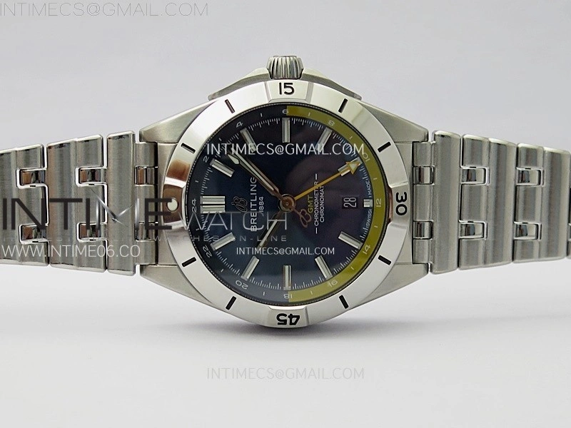 Chronomat 40mm GMT SS TWSF 1:1 Best Edition Blue Yellow Dial on SS Bracelet A2836
