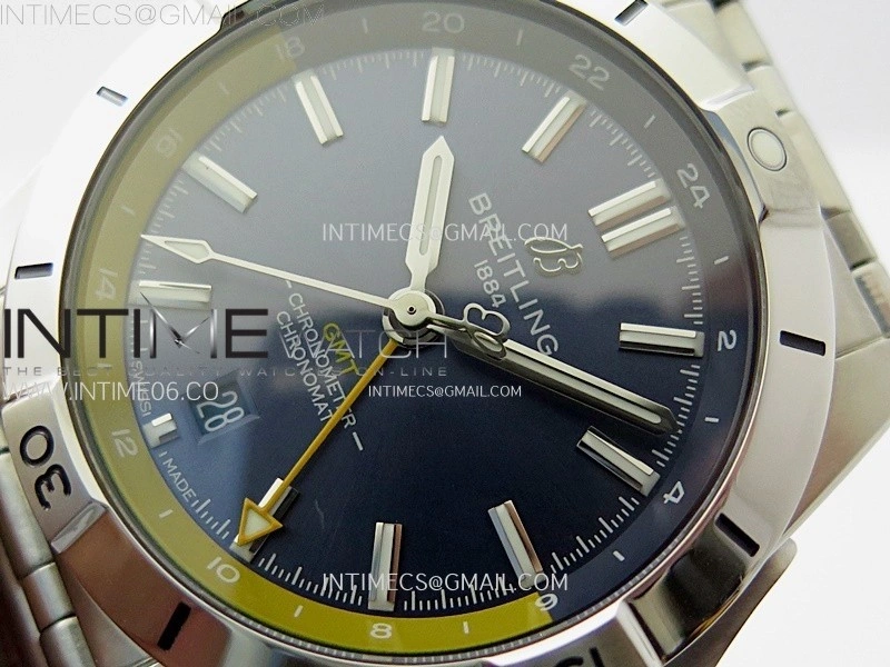 Chronomat 40mm GMT SS TWSF 1:1 Best Edition Blue Yellow Dial on SS Bracelet A2836