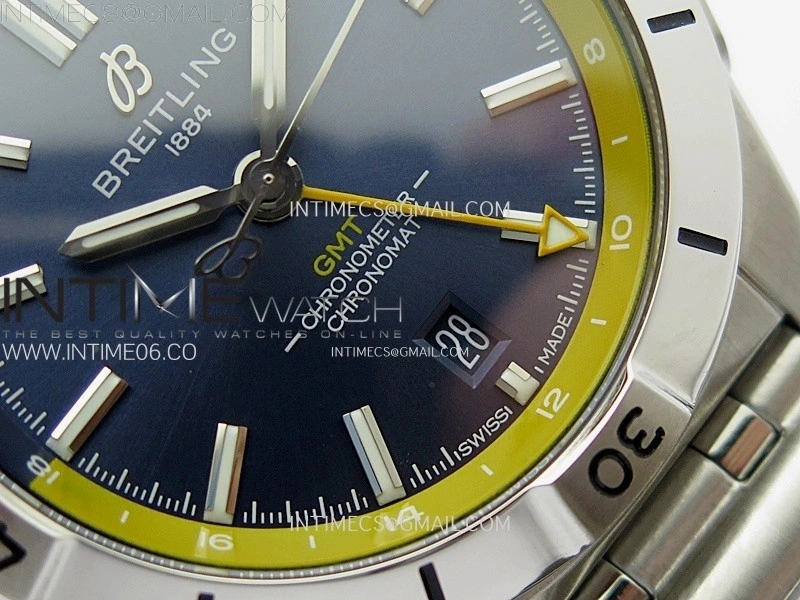 Chronomat 40mm GMT SS TWSF 1:1 Best Edition Blue Yellow Dial on SS Bracelet A2836