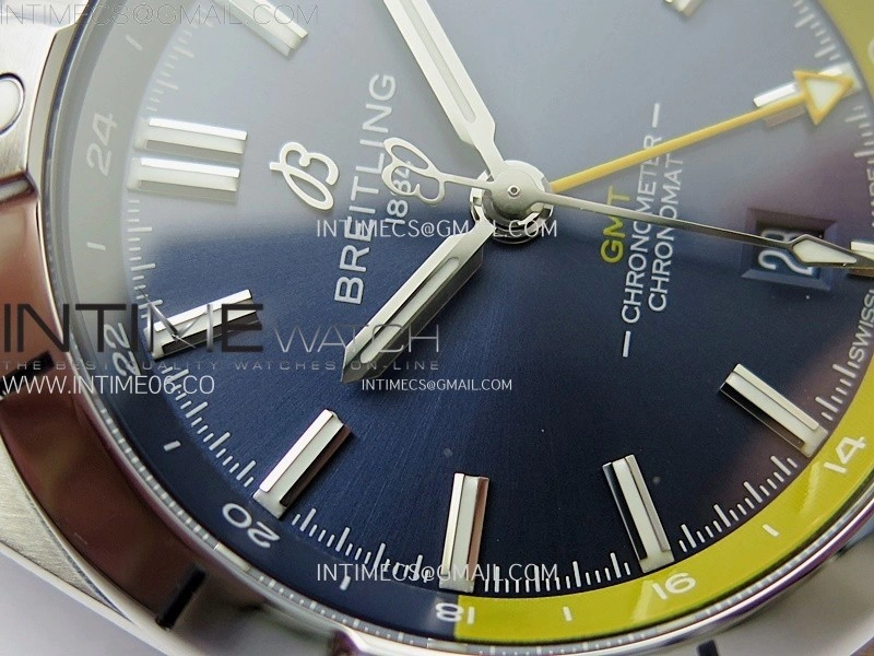 Chronomat 40mm GMT SS TWSF 1:1 Best Edition Blue Yellow Dial on SS Bracelet A2836