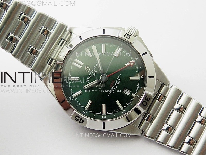 Chronomat 40mm GMT SS TWSF 1:1 Best Edition Green Dial on SS Bracelet A2836