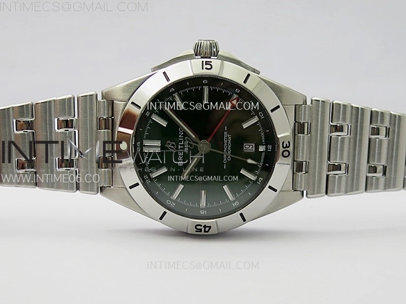 Chronomat 40mm GMT SS TWSF 1:1 Best Edition Green Dial on SS Bracelet A2836