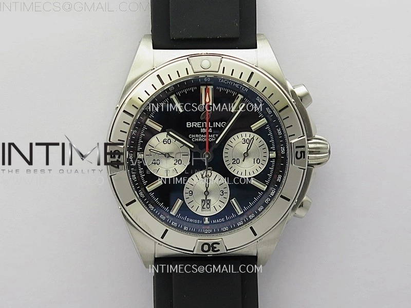 Chronomat B01 42mm SS TF 1:1 Best Edition Black Dial on Black Rubber Strap A7750