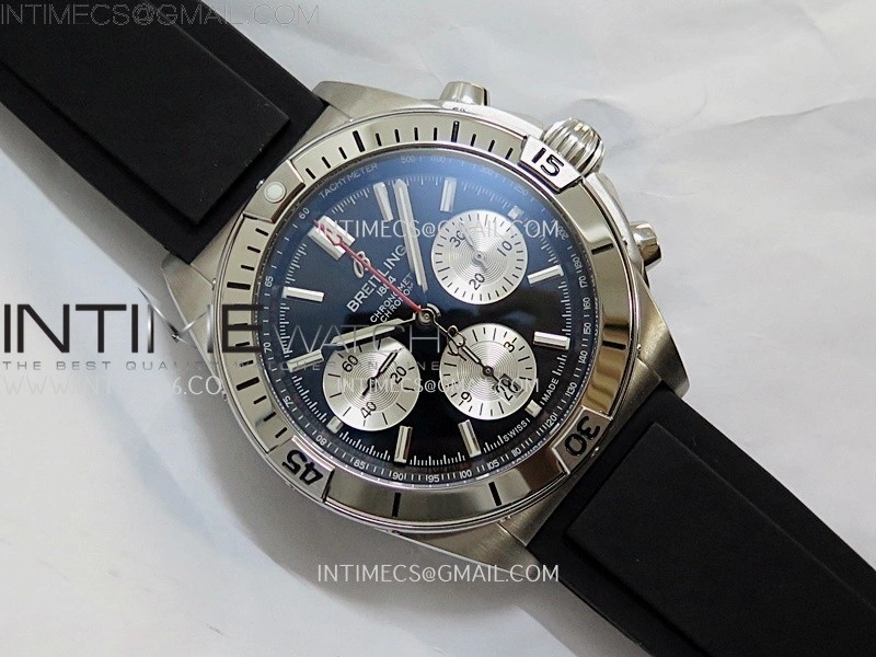 Chronomat B01 42mm SS TF 1:1 Best Edition Black Dial on Black Rubber Strap A7750