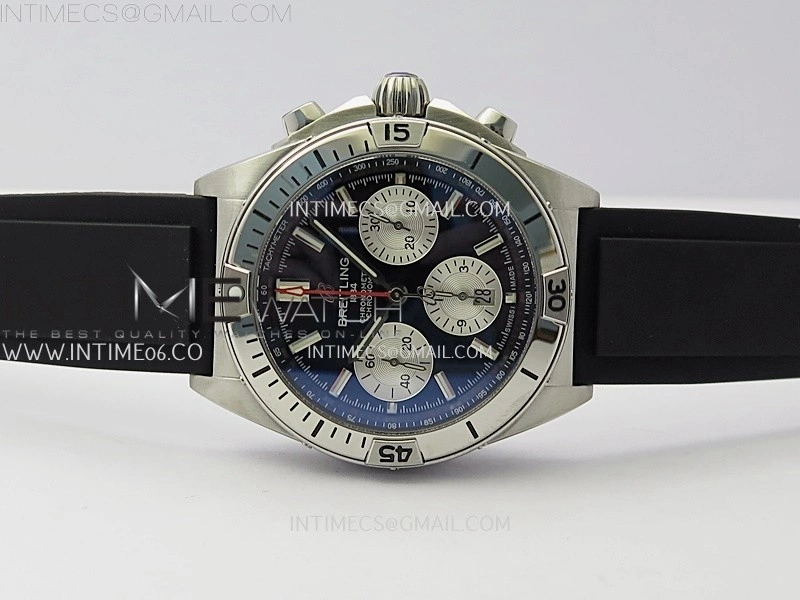 Chronomat B01 42mm SS TF 1:1 Best Edition Black Dial on Black Rubber Strap A7750