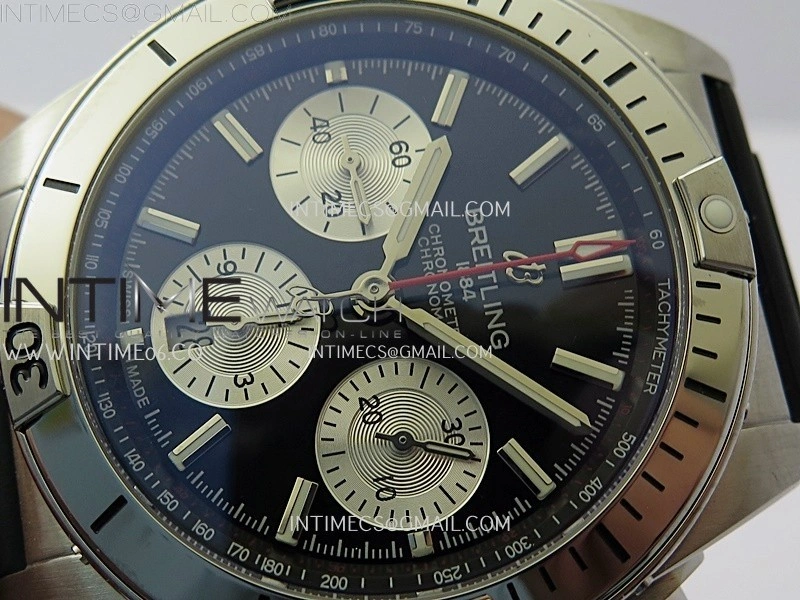 Chronomat B01 42mm SS TF 1:1 Best Edition Black Dial on Black Rubber Strap A7750