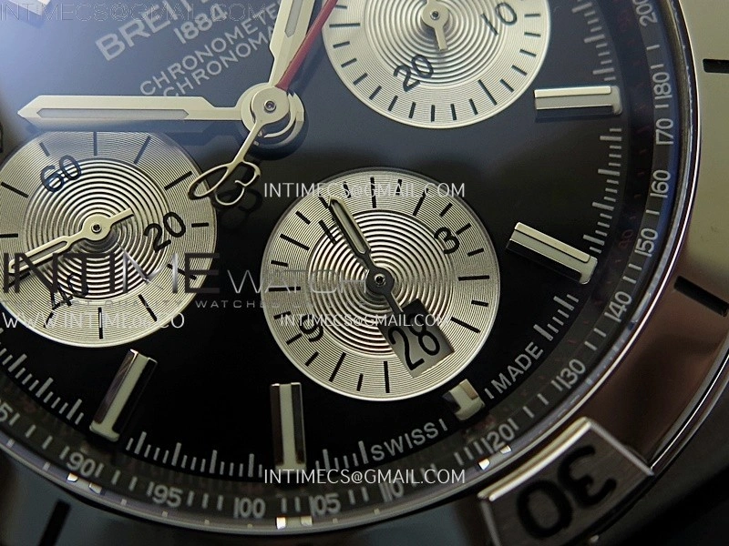Chronomat B01 42mm SS TF 1:1 Best Edition Black Dial on Black Rubber Strap A7750