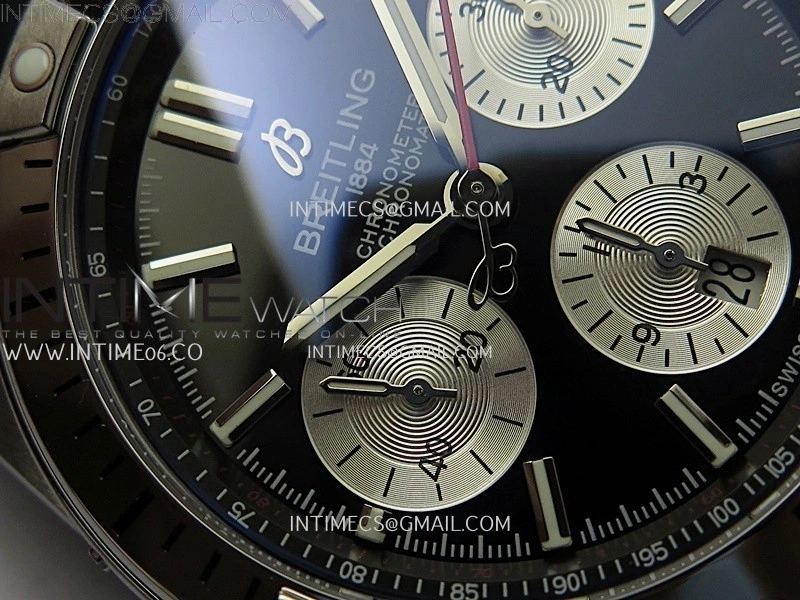Chronomat B01 42mm SS TF 1:1 Best Edition Black Dial on Black Rubber Strap A7750