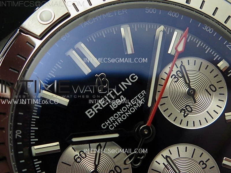 Chronomat B01 42mm SS TF 1:1 Best Edition Black Dial on Black Rubber Strap A7750