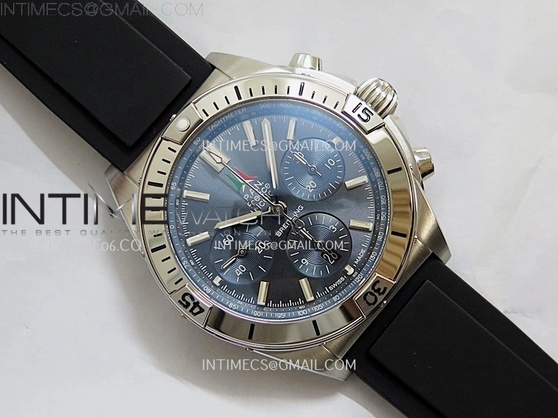 Chronomat B01 42mm SS TF 1:1 Best Edition Blue Dial on Black Rubber Strap A7750