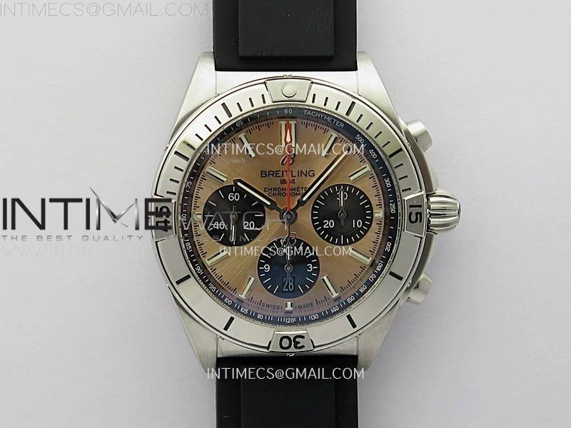 Chronomat B01 42mm SS TF 1:1 Best Edition Copper Dial on Black Rubber Strap A7750