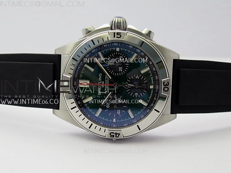 Chronomat B01 42mm SS TF 1:1 Best Edition Green Dial on Black Rubber Strap A7750