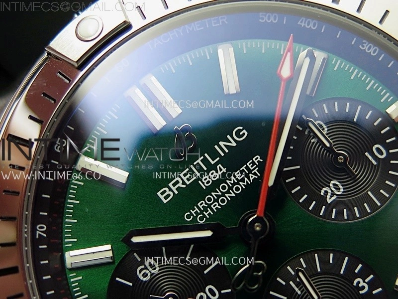Chronomat B01 42mm SS TF 1:1 Best Edition Green Dial on Black Rubber Strap A7750